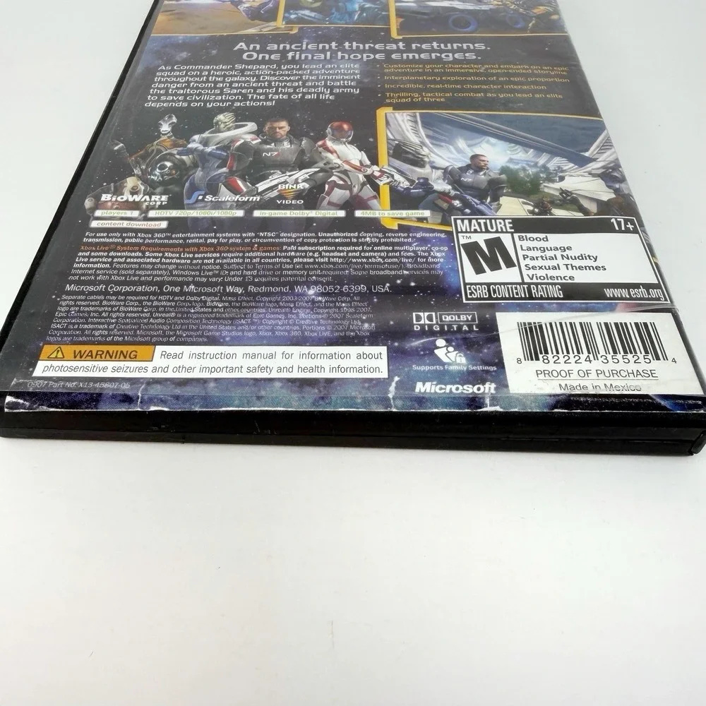 Mass Effect Xbox 360 Game BioWare Microsoft Sci-Fi RPG Not Tested No Manual